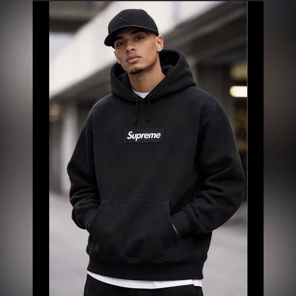 Supreme Black Pullover Hoodie with Box Patch - NEVER WORN